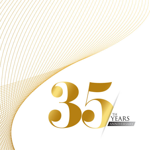 Anniversary logo template isolated, anniversary icon label, anniversary symbol stock illustration. Anniversary greeting template with gold colored hand lettering. Anniversary logo template isolated, anniversary icon label, anniversary symbol stock illustration. Anniversary greeting template with gold colored hand lettering. number 35 stock illustrations