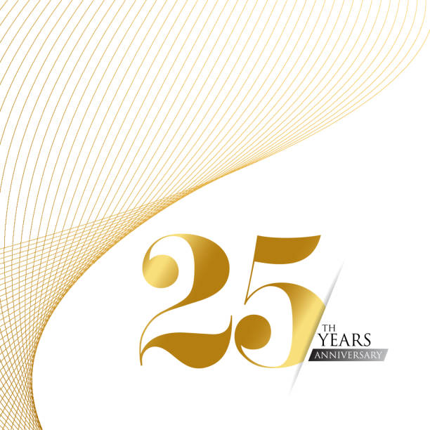 Anniversary logo template isolated, anniversary icon label, anniversary symbol stock illustration. Anniversary greeting template with gold colored hand lettering. Anniversary logo template isolated, anniversary icon label, anniversary symbol stock illustration. Anniversary greeting template with gold colored hand lettering. number 25 stock illustrations