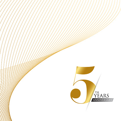 Anniversary logo template isolated, anniversary icon label, anniversary symbol stock illustration. Anniversary greeting template with gold colored hand lettering.
