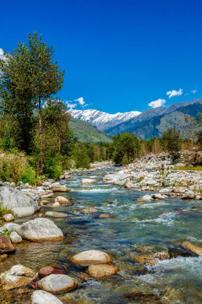 Beas River near Manali in Kullu Valley, Himachal Pradesh, India