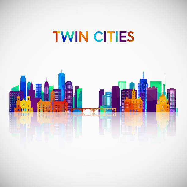 Twin cities skyline silhouette in colorful geometric style. Symbol for your design. Vector illustration. Twin cities skyline silhouette in colorful geometric style. Symbol for your design. Vector illustration. minneapolis illustrations stock illustrations