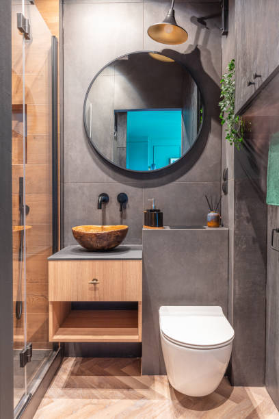 diseño interior de baño pequeño moderno - baños pequeños fotografías e imágenes de stock