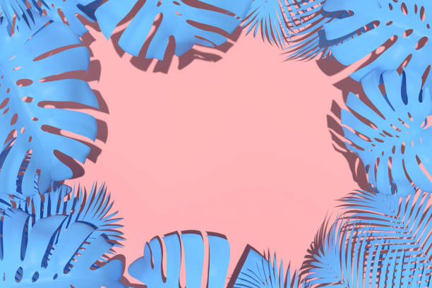 istock Top view of tropical leaf with copy space, Palm leaf, Mostera leaf. 3D rendering 1324015508
