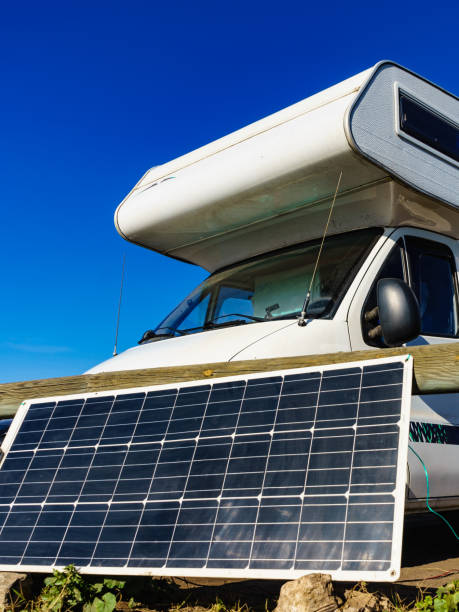 istock Solar photovoltaic panel at camper caravan 1324016111