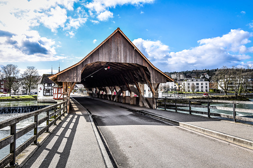Beautiful Isenlaufbrücke Bridge Over Reyss River In Bremgarten, Switzerland