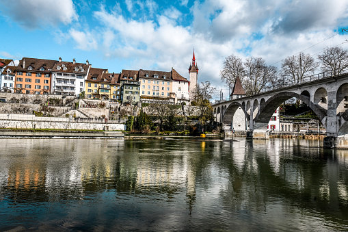 Bridge On River Reuss In Medieval Town Of Bremgarten, Switzerland