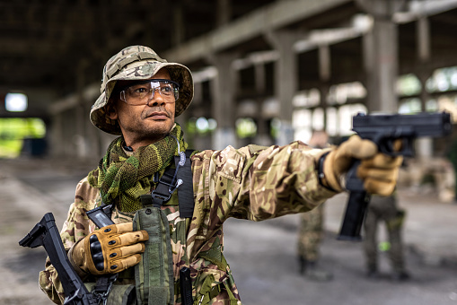 Modern warfare African soldier holding gun
