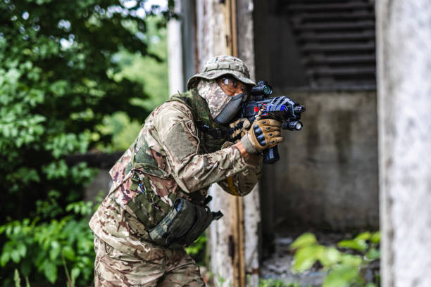 Airsoft solder on battlefield
