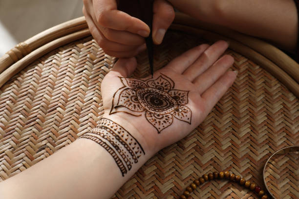 istock Master making henna tattoo on hand, closeup. Traditional mehndi 1324022528