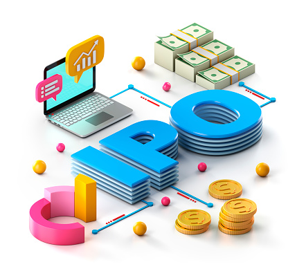 IPO concept on white background.. 3d illustration.