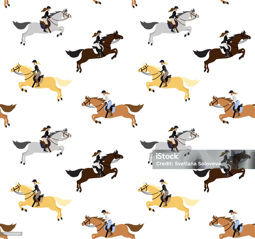 Ilustración de Vector Patrón Sin Costuras De Dibujos Animados Planos Mujer  Montar A Caballo De Montar A Caballo y más Vectores Libres de Derechos de  Caballo - Familia del caballo - iStock