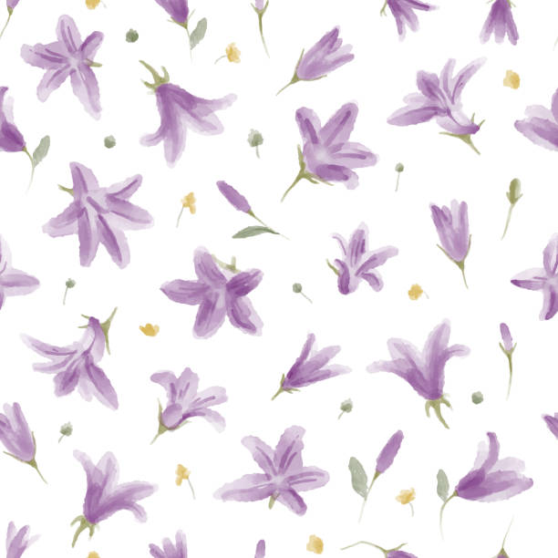 istock Cute and simple botanical seamless pattern, wild meadow flowers bells. Watercolor hand painted floral background with leaves, flowers and herbs. 1324027926