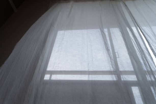 White tent sheet with curtain fabric pattern surface texture. Close-up of interior material for design decoration background