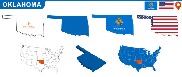 сша карта штата оклахома и флаг. - cartography oklahoma map isolated stock illustrations