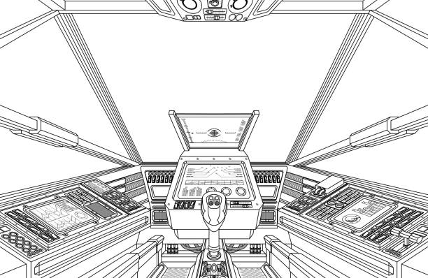 ilustrações, clipart, desenhos animados e ícones de nave espacial ou cockpit interior do avião aéreo - vista da cabina