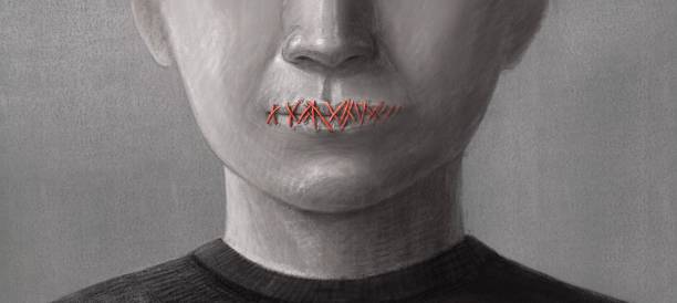 Freedom of speech Concept idea of freedom speech freedom of expression and censored, surreal painting, portrait illustration, political art haunted asylum stock illustrations