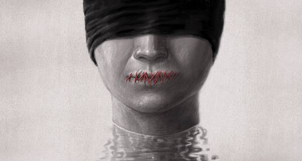 Freedom of speech Concept idea of freedom speech freedom of expression and censored, surreal painting, portrait illustration, political art haunted asylum stock illustrations