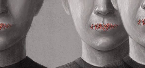Freedom of speech Concept idea of freedom speech freedom of expression and censored, surreal painting, portrait illustration, political art haunted asylum stock illustrations