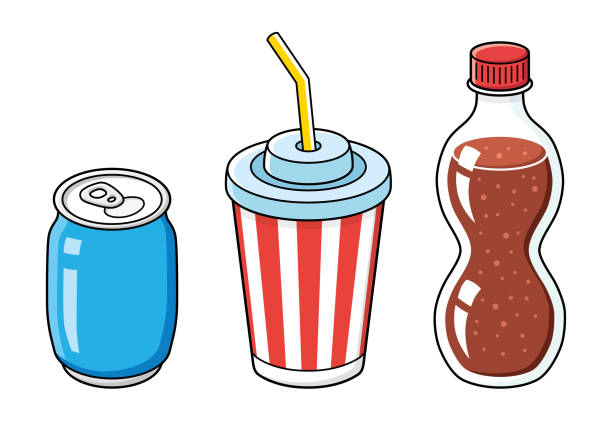 ilustrações de stock, clip art, desenhos animados e ícones de drink can, paper cup and bottle. - can disposable cup blank container