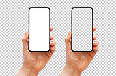 istock Mobile phone in hand, transparent background pattern 1324038801