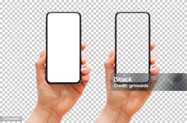 Mobile Phone In Hand Transparent Background Pattern Stock Photo - Download Image Now