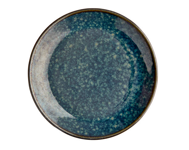 istock Blue marble plate, Empty blue ceramic plate, isolated on white background with clipping path, Top view 1324038894