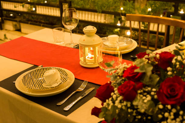 istock Dinner Table set up for Valentine's day couple restaurant 1324041107