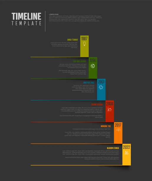 Vector illustration of Dark Infographic Timeline Template with corner pages and icons