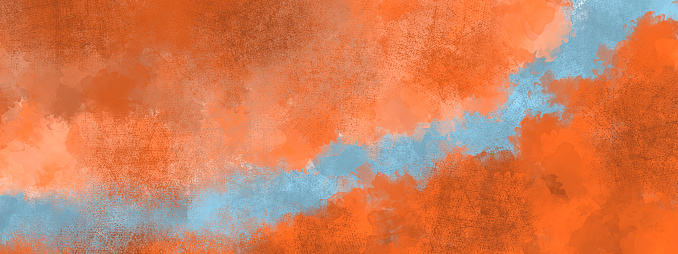 Abstract grunge background with ink spots in tangerine color. Orange vintage banner made of paint stains.