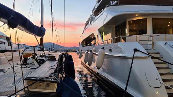 Sunset in the port of Saint Tropez, French Riviera