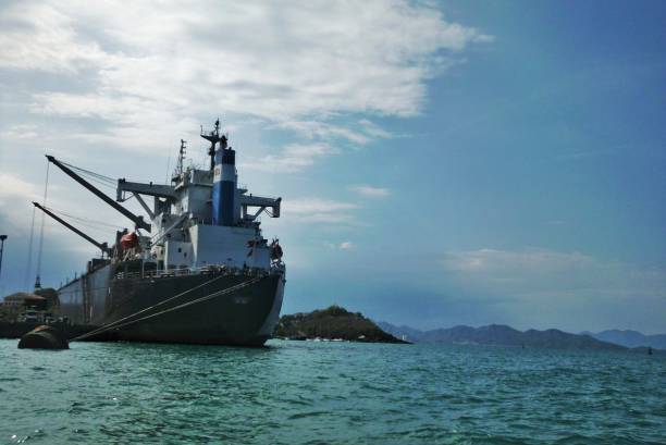 istock Vessel ship heading for a port ship prow 1324047089