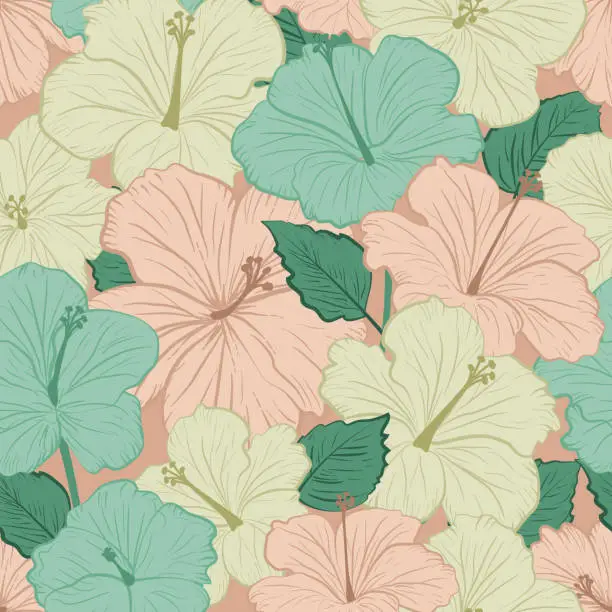 Vector illustration of Tropical Hibiscus Seamless Pattern Background
