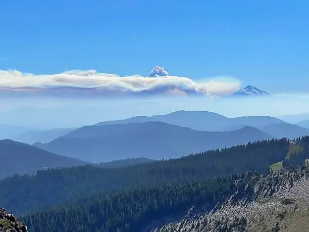 Smoke from a forest fire near Mount Hood in Oregon.