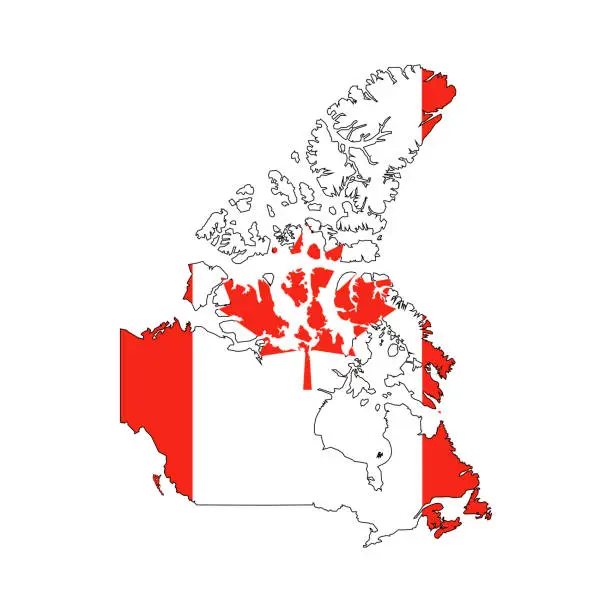 Vector illustration of Canada map silhouette with flag on white background