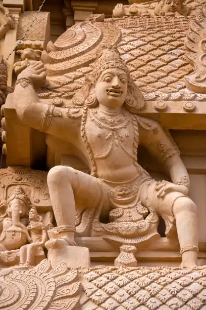 Hindu deity on the Brihadishvara Temple in Thanjavur in the Tamil Nadu region of Southern India. A UNESCO World Heritage Site.