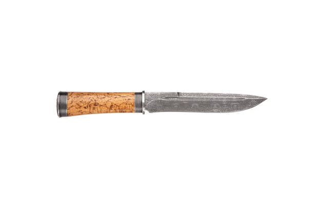 istock Hunting knife with wooden handle. Isolated on white background. 1324052615