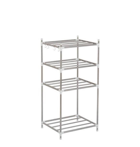 istock Metal racks or shelve with hooks isolated on white 1324053351