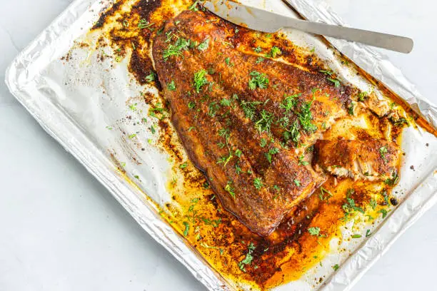 Whole Baked Fish Fillet Top Down Photo