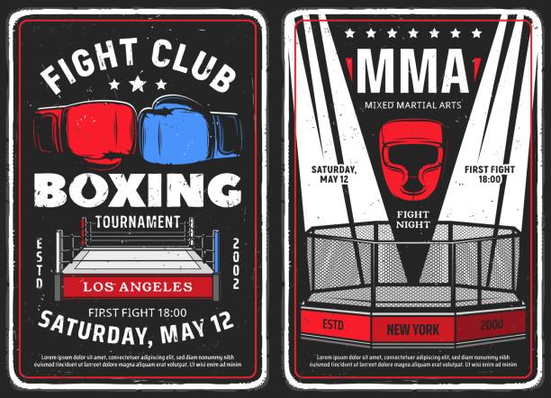 illustrations, cliparts, dessins animés et icônes de club de combat, affiches rétro du tournoi de boxe - sport de combat