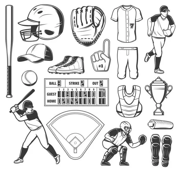 Vector illustration of Baseball sport game vector icons or signs set