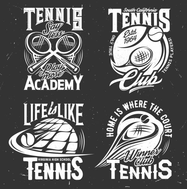 illustrations, cliparts, dessins animés et icônes de tshirt vectoriel de sport de tennis imprime des raquettes ou des balles - tennis racket ball isolated