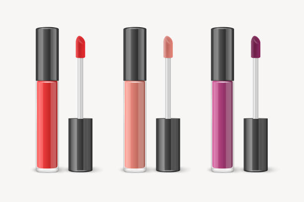 istock Vector 3d Realistic Red, Nude, Pink Lip Gloss, Lipstick Package, Black Cap Set Isolated. Glass Container, Tube, Lid, Brush. Plastic Transparent Bottle Design Template, Mockup. Front View 1324057074