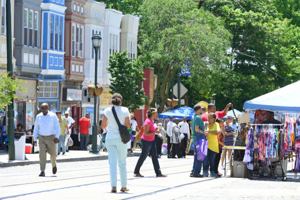 Philadelphia, PA, USA - June 18, 2016; Community participates in the Juneteenth Independence Day or Freedom Day in the historic Germantown section of Northwest Philadelphia, PA, USA on June 18, 2016. The annual event commemorates the announcement of abolition of slavery on June 19, 1865.
