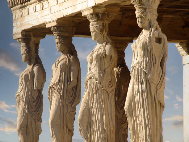 The Erechtheion in Athens, Greece The Erechtheion an ancient Greek temple on the north side of the Acropolis of Athens in Greece athens greece photos stock pictures, royalty-free photos & images