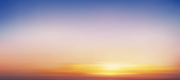 istock Sunrise in Morning with Orange,Yellow,Pink and blue Sky,Backdrop Dramatic twilight landscape with Sunset in evening,Vector mesh horizon Sky banner of Sunset or sunlight for four seasons background 1324070696