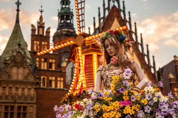 Photo of the central square of the city of wroclaw during the fair in summer