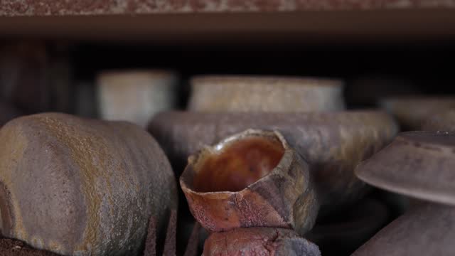 Broken Pottery Inside Traditional Kiln in Taos New Mexico