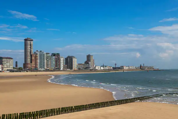 Photo of View of sandy beach and sea in Vlissingen city in the Netherlands