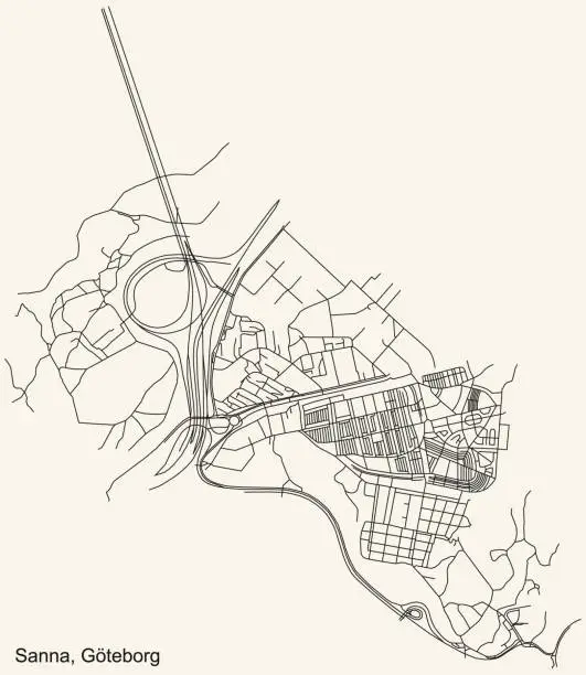 Vector illustration of Street roads map of the Sanna district of Gothenburg, Sweden
