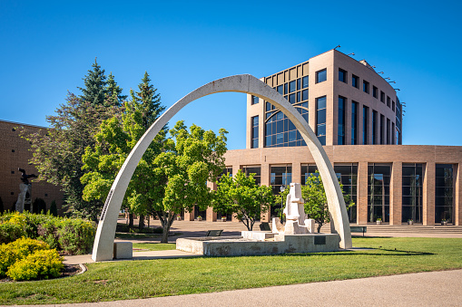 Lethbridge, Alberta - June 13, 2021:  Lethbridge's city hall on a warm summer day.